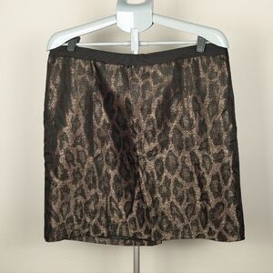 Ann Taylor Metallic Leopard-Effect Mini Skirt (Size 16)